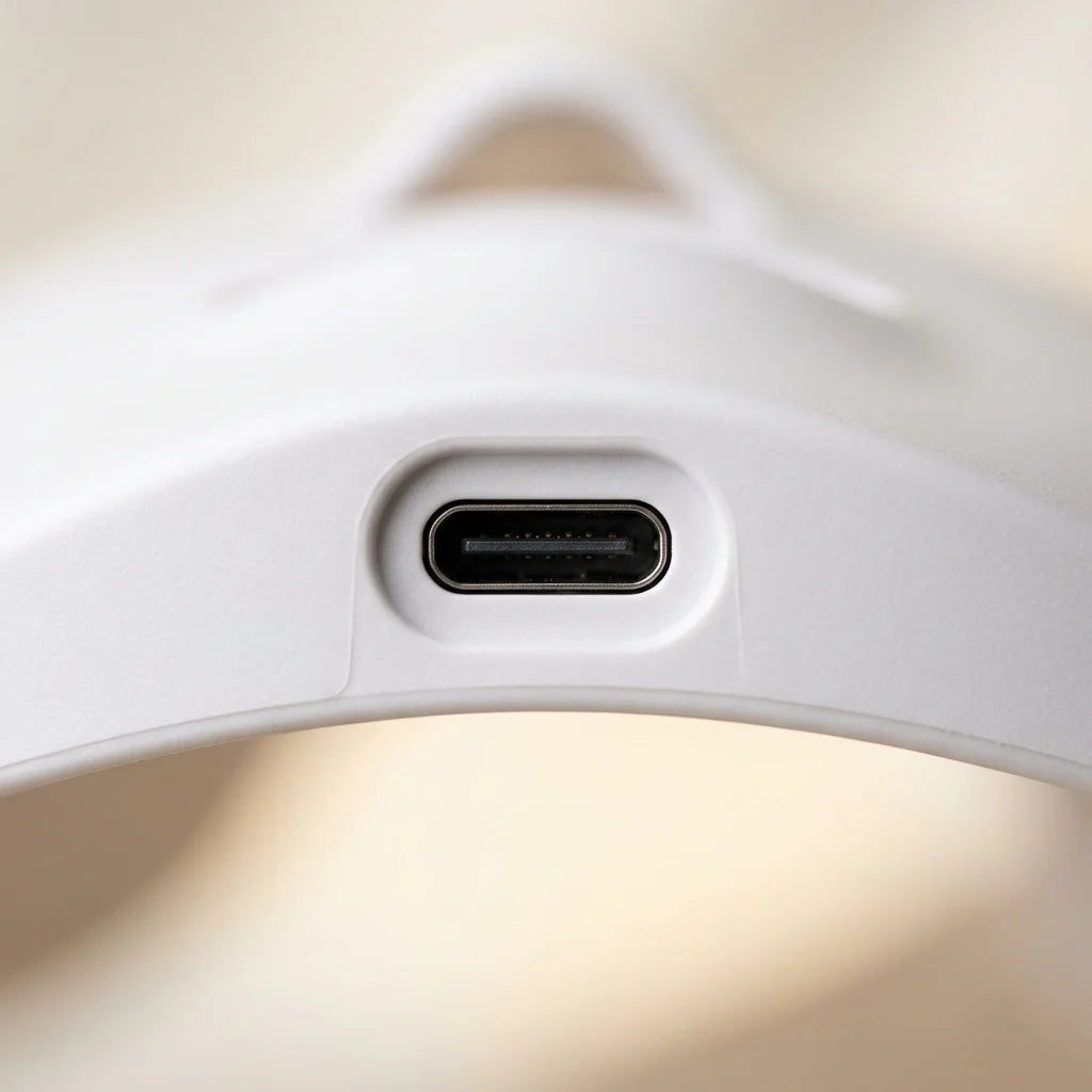 USB-C charging port on the LUMASKCO mask
